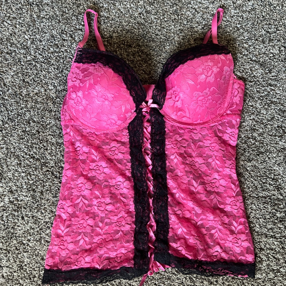 Sweet Intimates Vibrant Pink Lace Push-up Bustier Lingerie 38C